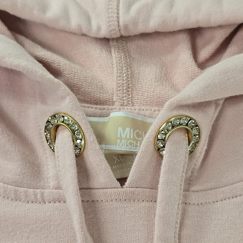 MICHAEL KORS LIGHT PINK PULLOVER HOODIE WITH A GOLD-TONE LOGO WOMENS SIZE XL EUC - Picture 5 of 16